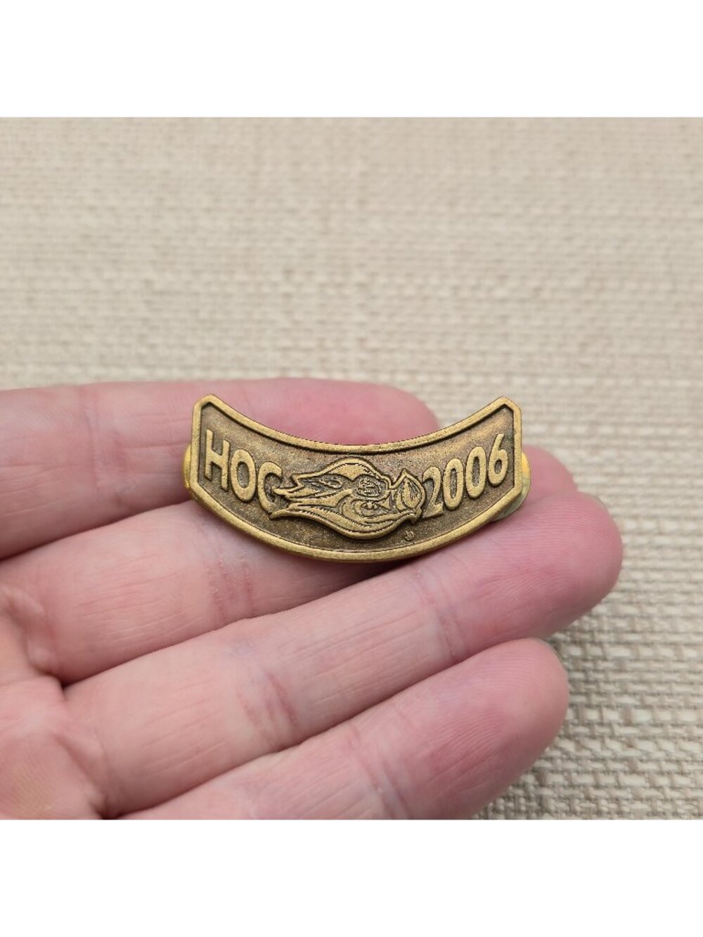 Vintage 2006 Harley Davidson HOG Member Brass Banner Lapel Vest Pin A8003
